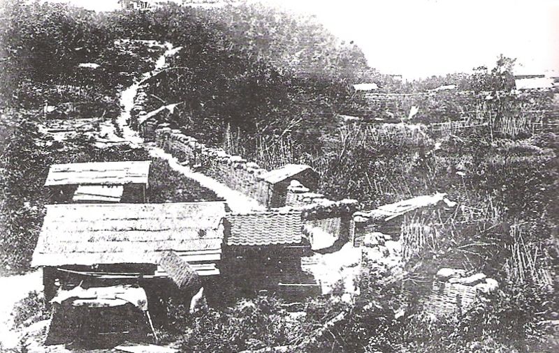 A contemporary photograph of the fortifications surrounding Shiroyama erected by the Imperial Japanese Army. The fortifications were designed to prevent Saigo from escaping, but he was able to do so anyway and flee south to Kagoshima for a final battle.