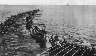 Japanese marines coming ashore during their assault on Tsingtao, a German-held territory in China. 