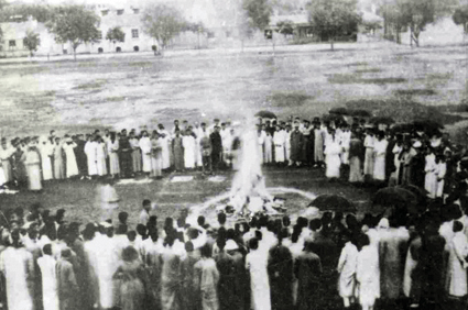 Chinese students from Tsinghua burn Japanese goods during the May 4th Movement.
