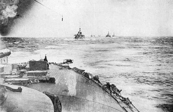 The Japanese Combined Fleet, shot from the flagship Mikasa as it moved to engage the Russians.