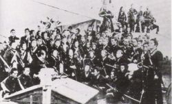 Bakufu troops being loaded onto transports and shipped to Hokkaido to serve the Ezo Republic.