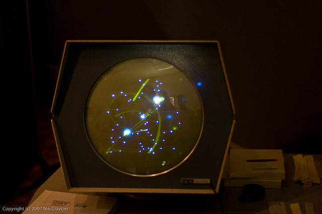 SpaceWar!, the first mass-distributed video game from 1960. Courtesy of ArsTechnica.