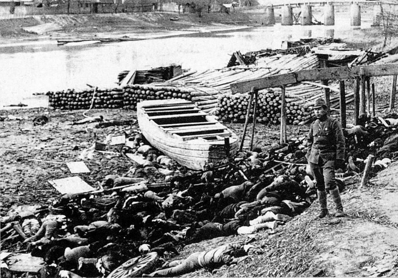 Massacre victims piled on the shore of the Yangtze River after the Japanese occupation of Nanjing.