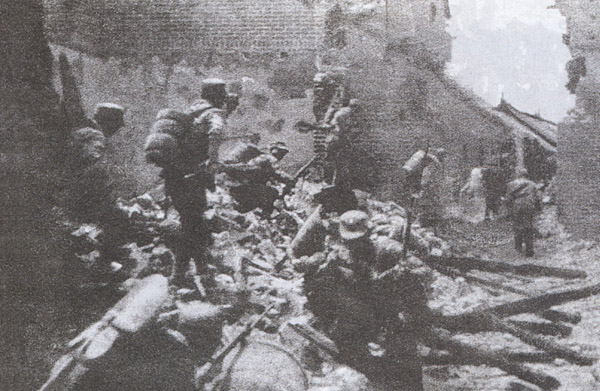 Chinese troops counterattacking at Taierzhuang in Summer, 1938; such victories slowed the Japanese advance and gave the Chinese time to settle in for the long war.